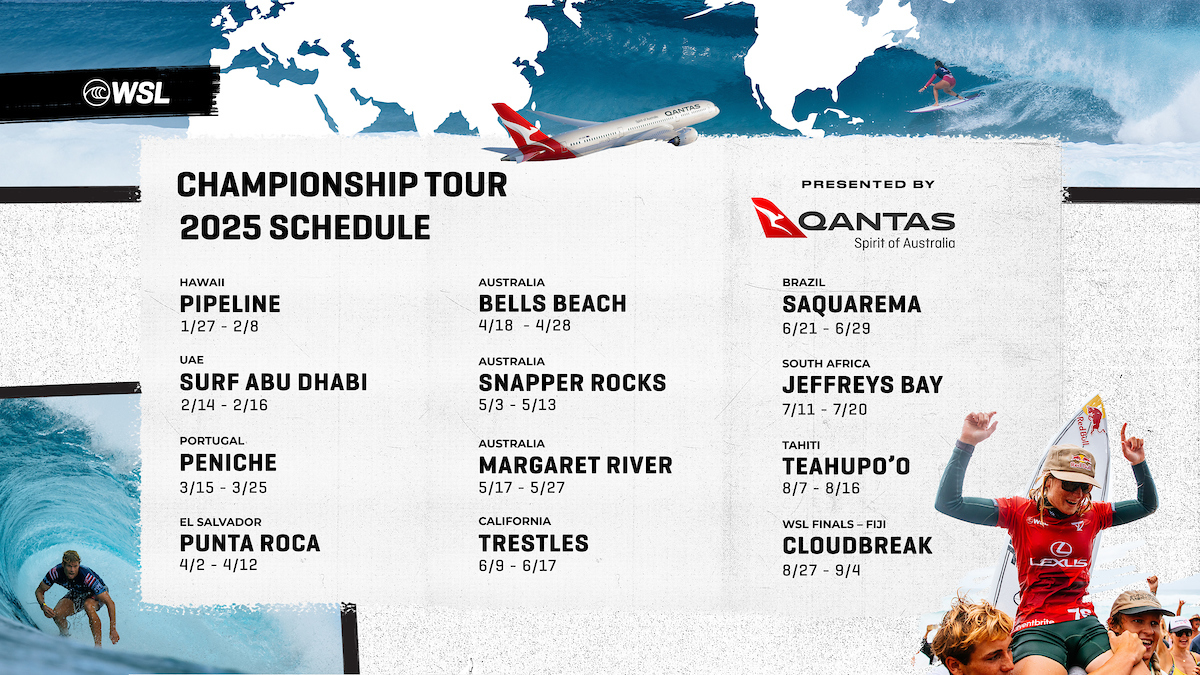 WSL anuncia calendário do Championship Tour 2025 Origem Surf